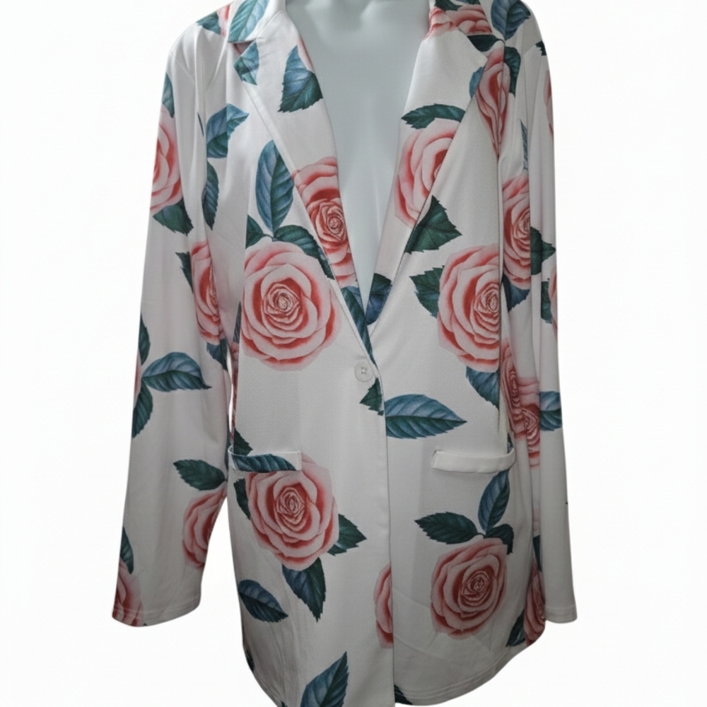 Floral Blazer with Pink Roses